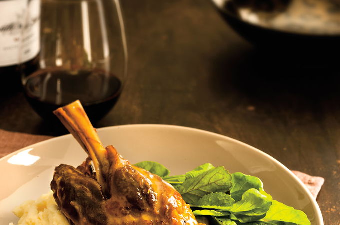 Jarrets d'agneau braisés à la moutarde