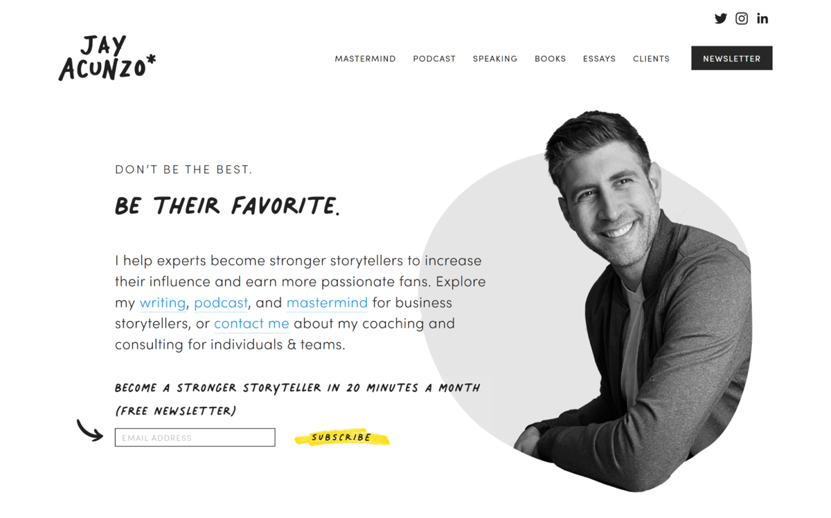 Screenshot of Jay Acunzo, from the personal websites collection.