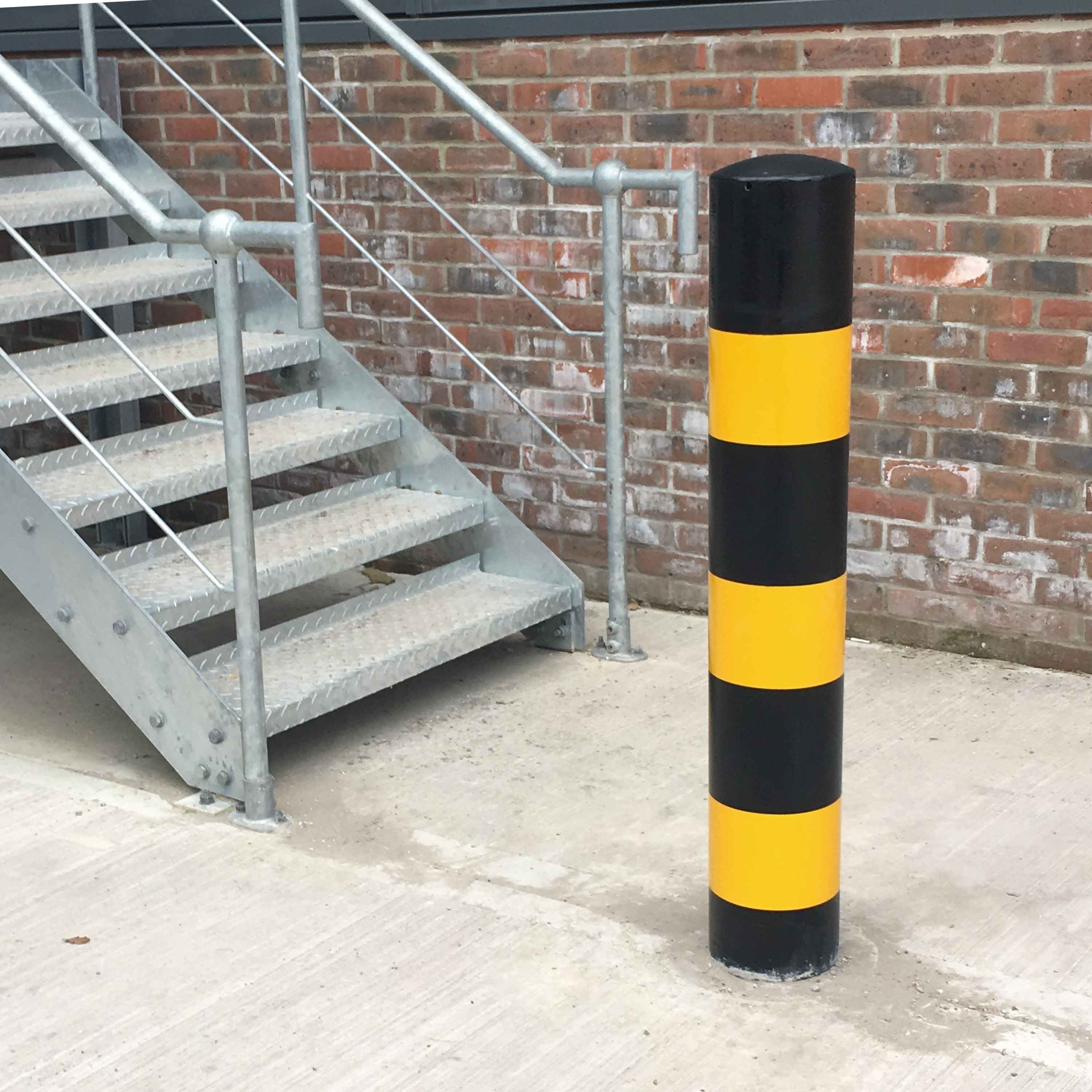 Street-Furniture-installation-service-UK-yellow-and-black-crash-protection-bollard