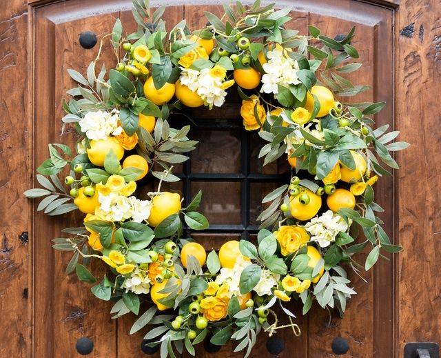 artificial wreath for front door with yellow lemons