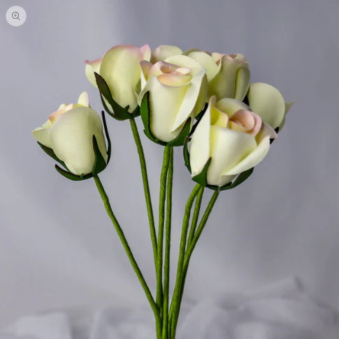 White/Pink Velveteen Rose Bud - Realistic Artificial Flowers - Image 4