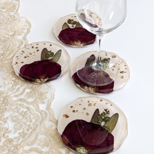 Coasters - made with preserved flowers from our wedding by Bloom & Make