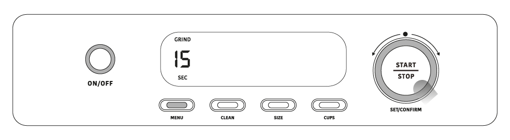 Diagram showing how to customize the grind time using the display