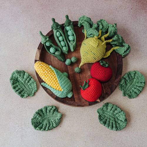 VEGETABLES crochet patterns PDF - kohlrabi cabbage, tomato, peas in a pod, corn on the cob, lettuce. Amigurumi Set Summer Crochet Vegetables