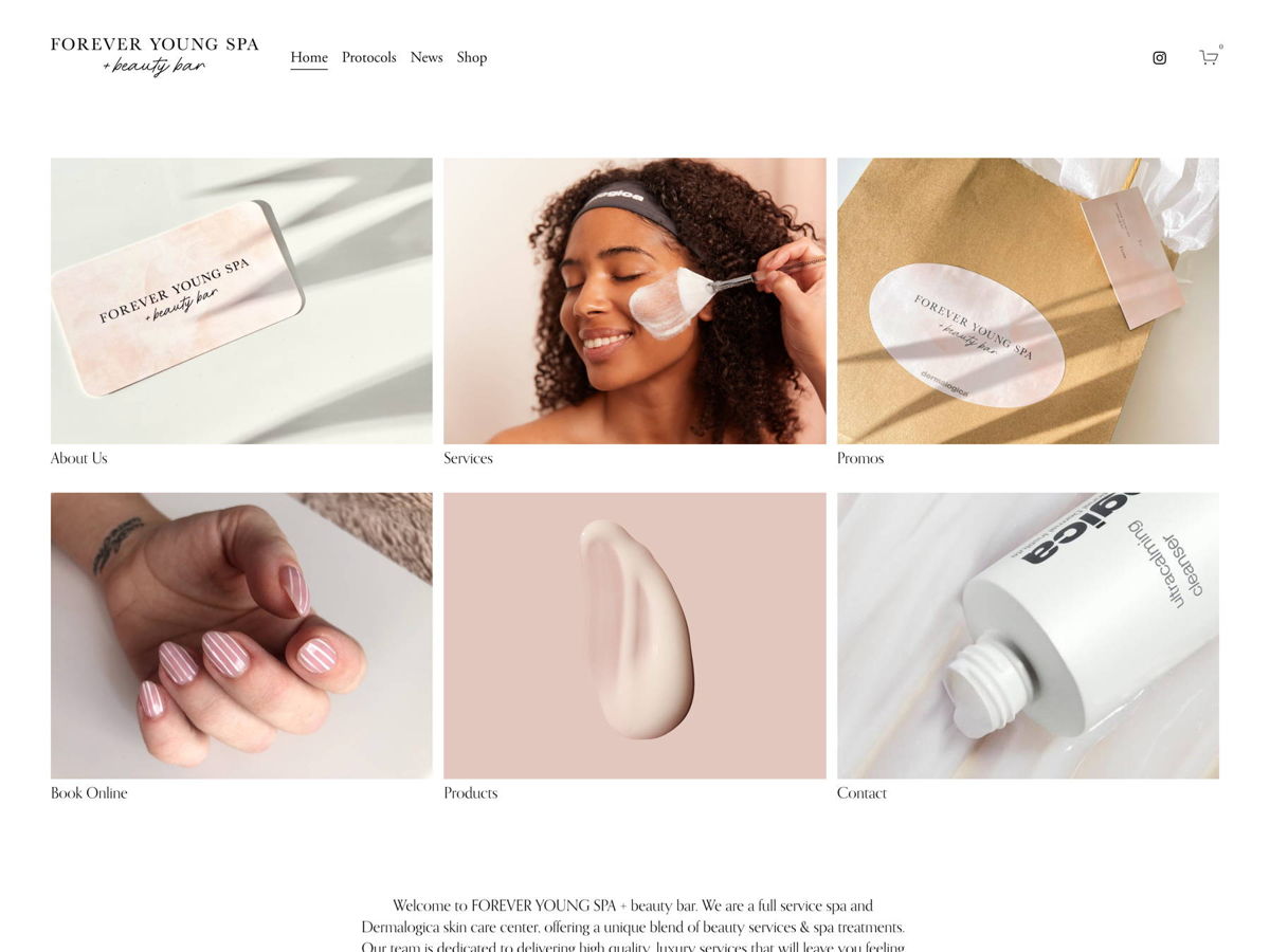 Screenshot of Forever Young Spa, from the service websites collection.