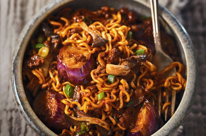 Beef, Eggplant and Oyster Mushroom Ramen Bowls