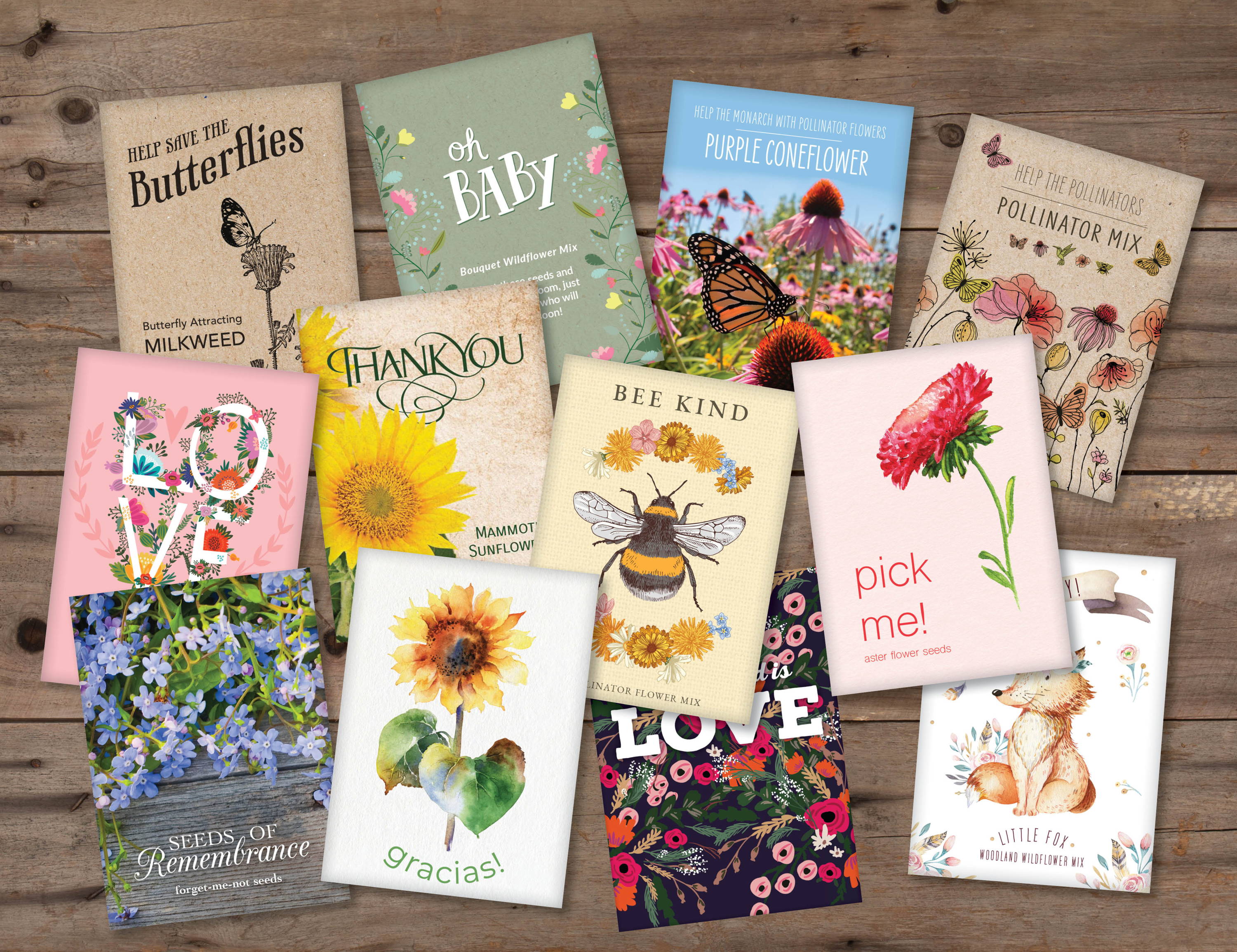 Bentley Seed pre-picked seed packets. Vegetable flower and herb seed packets.