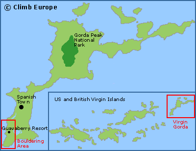 Map of the bouldering area on Virgin Gorda