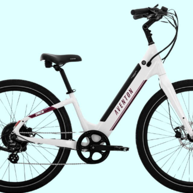 a white Aventon Pace 500.3 electric city bike
