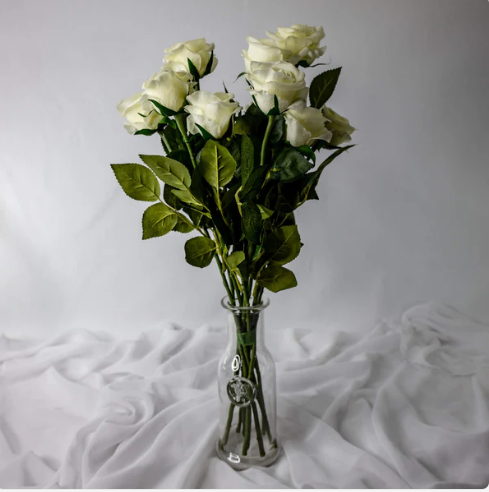 Bridal White Half Bloom Real Touch Rose - Realistic Artificial Flowers - Image 3
