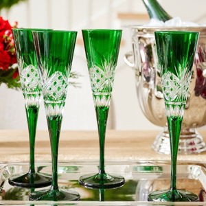 Antique Cut Champagne Glassware in Green