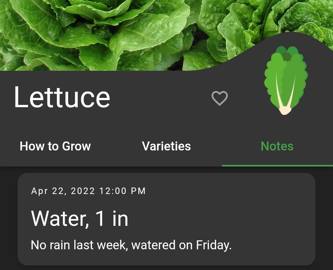 Screenshot of lettuce watering event in Planter