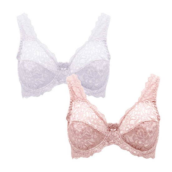 2 Pack Stretch Lace Unpadded Bras in White and Rose color 