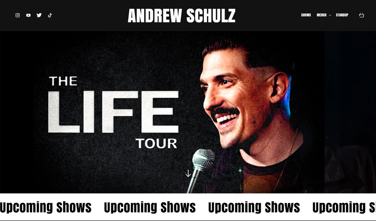 Screenshot of Andrew Schulz, from the stand-up comedian websites collection.