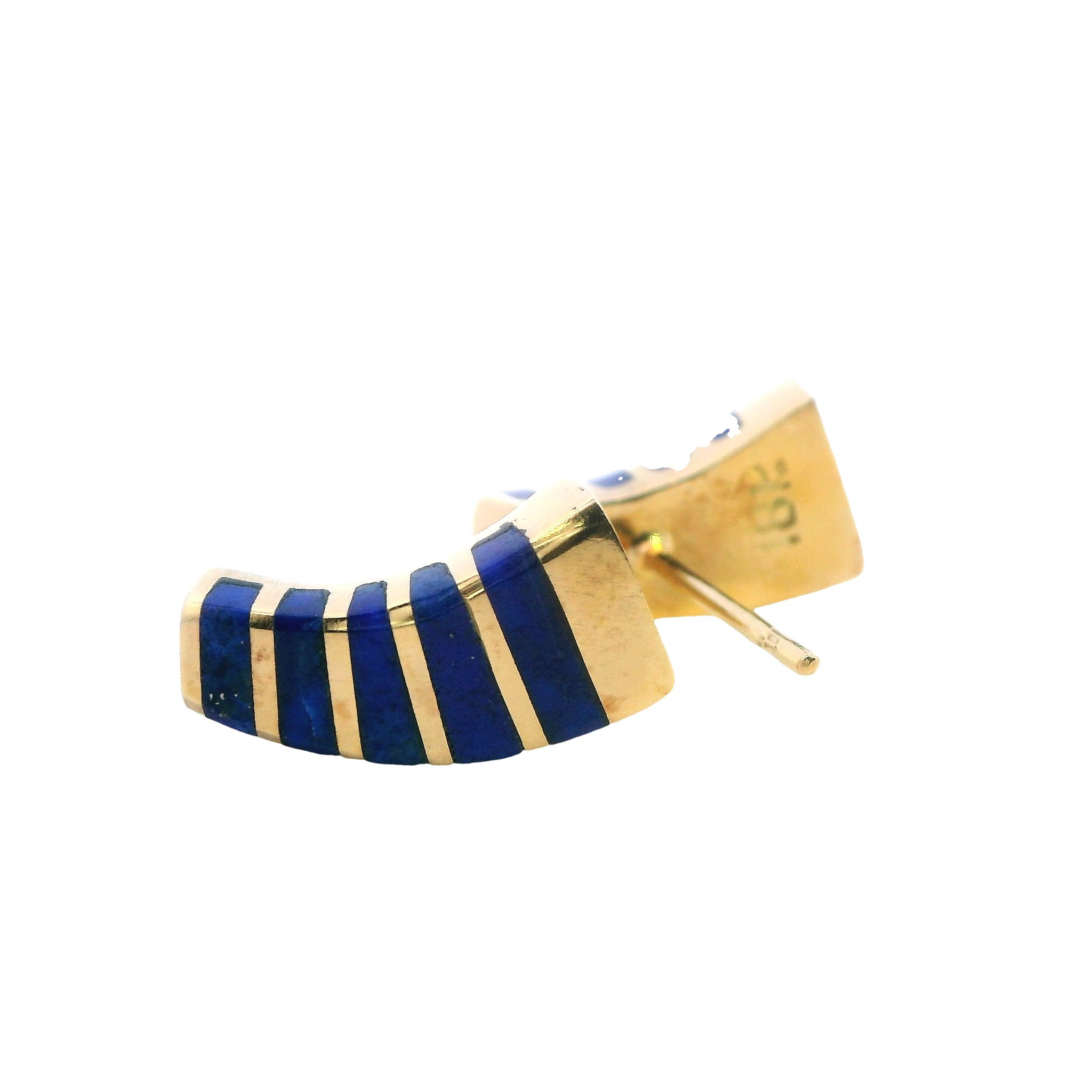 18K Yellow Gold Lapis Lazuli Earrings - Image 3