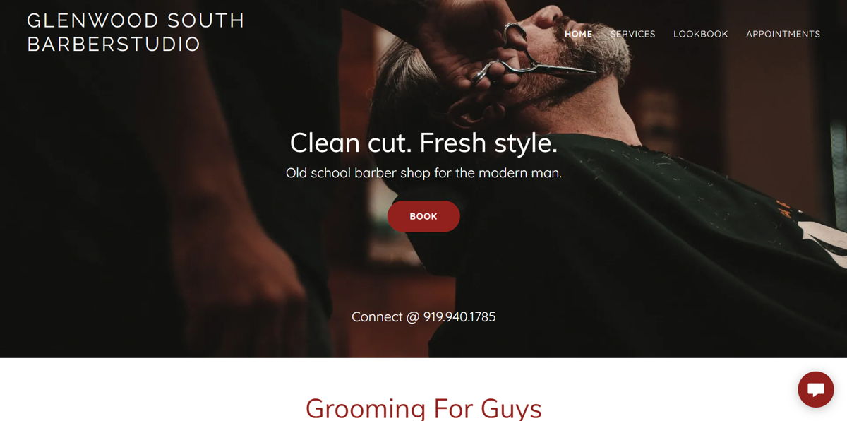 Screenshot of Glenwood South Barberstudio, from the barber & barbershop websites collection.