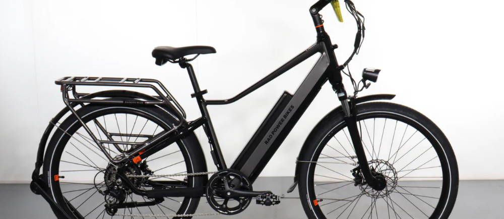 A black Rad Power Bikes RadCity 5 Plus electric city bike
