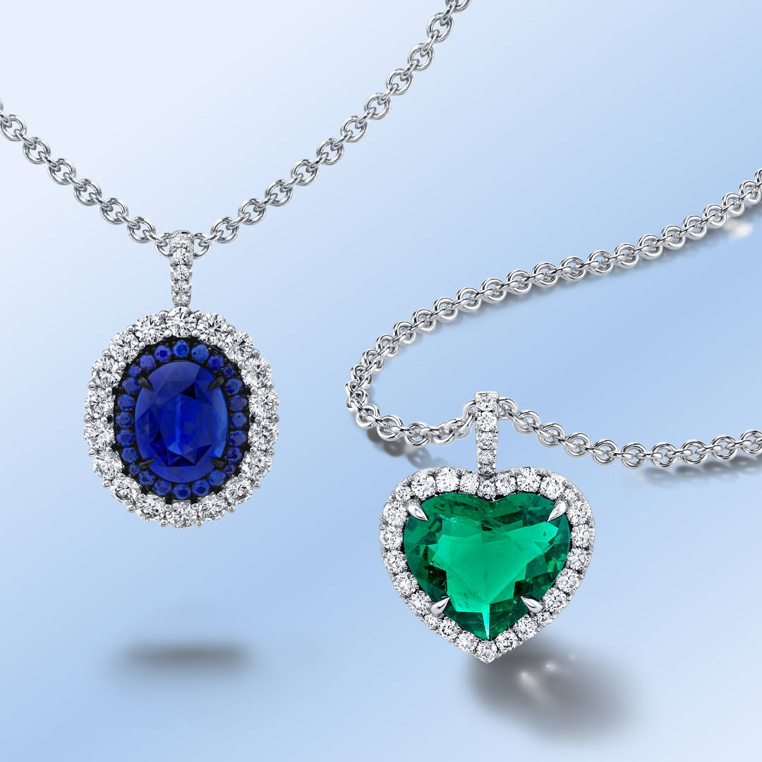 Necklaces with diamonds,sapphire and emerald