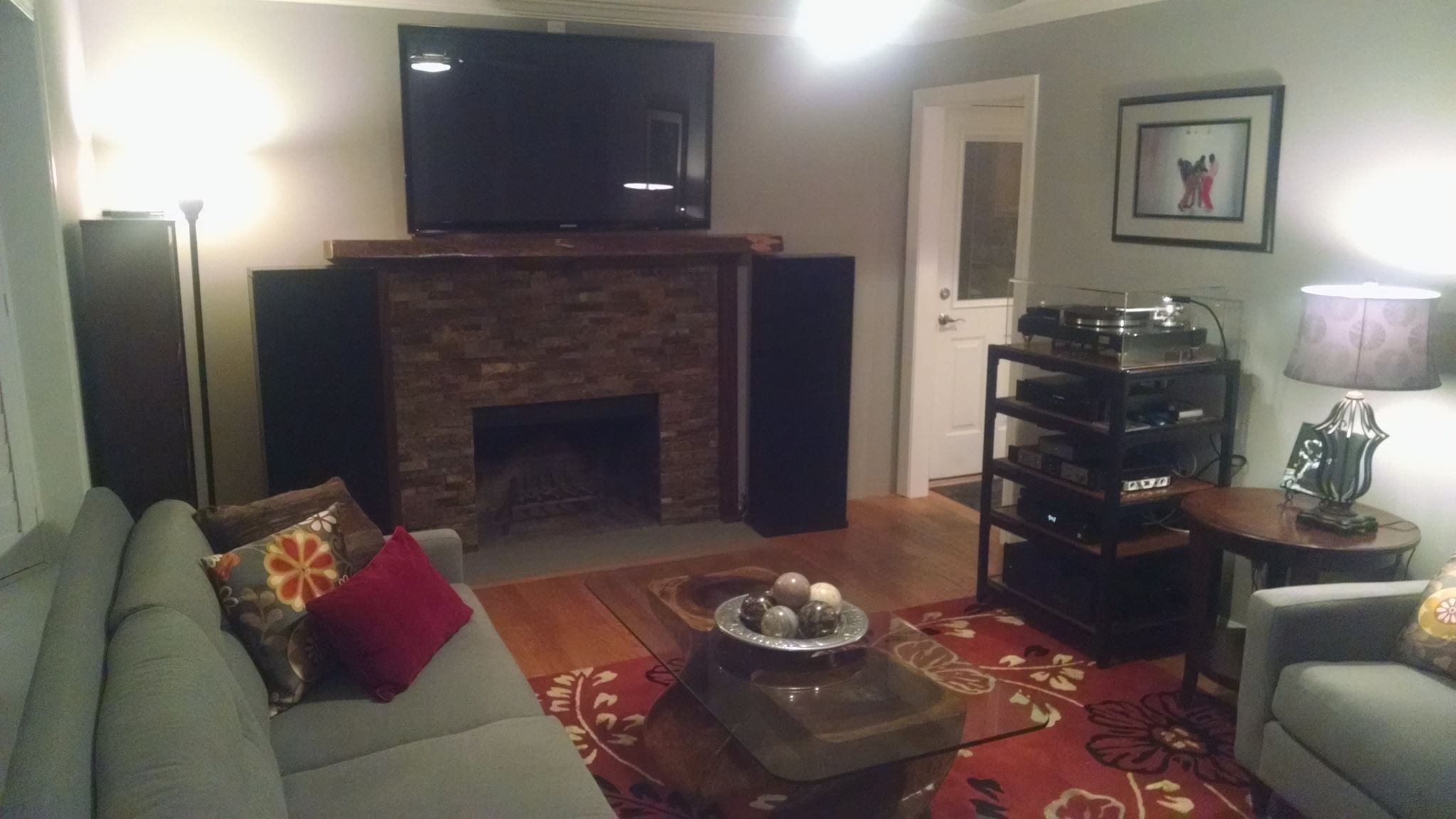 Cozy listening environment. The chair moves to center when needed.