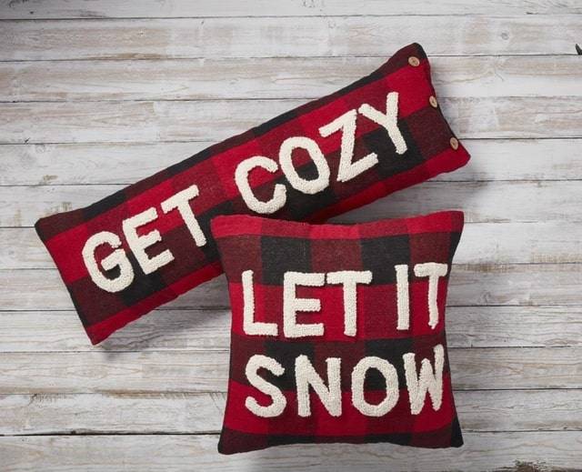 mudpie Christmas buffalo plaid red pillow get cozy let it snow