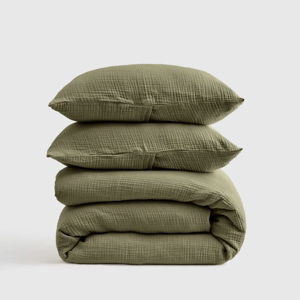 King Organic Airy Gauze Duvet Cover Set | Quince - Color: Olive
