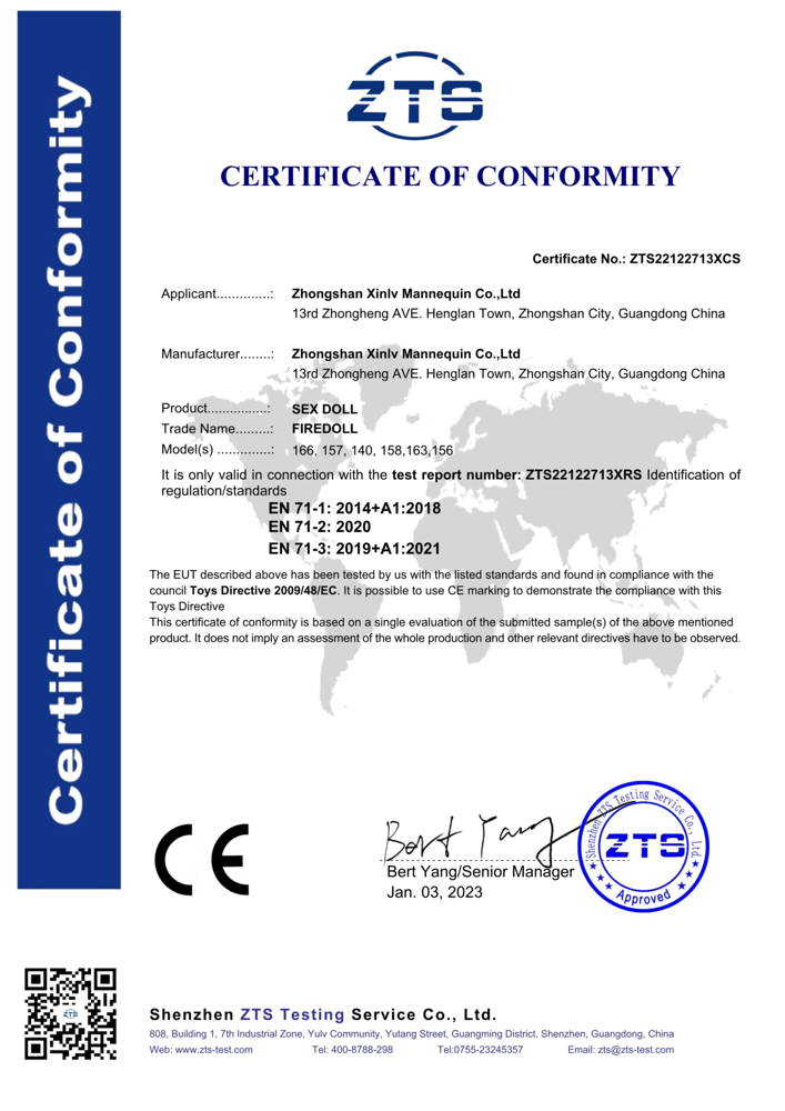 Fire Doll CE Certificate