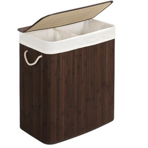 SONGMICS Laundry Hamper, 21.99 Gallons (100L), 2-Section Laundry Basket, Laundry Hamper with Lid, Bamboo, Foldable, Removable and Machine Washable Liner, for Laundry Room, Bedroom, Brown ULCB72Z