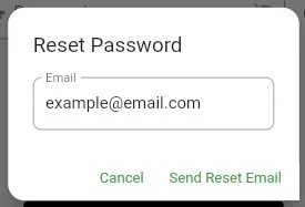 Screenshot of the reset password window