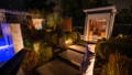 Garden spike lighting and landscape lighting guiding the pathway to the outdoor retreat, enhancing safety, texture and visual appeal at night.
