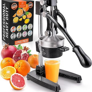 Zulay Kitchen Cast-Iron Orange Juice Squeezer - Heavy-Duty, Easy-to-Clean, Professional Citrus Juicer - Durable Stainless Steel Lemon Squeezer - Sturdy Manual Citrus Press & Orange Squeezer (Black)