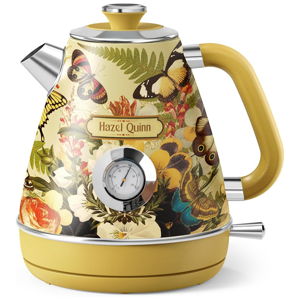 Hazel Quinn X Eduardo Recife Collaboration Electric Retro Tea Kettle with Thermometer - 1.7 Litres / 57.5 Ounces, All Stainless Steel, Fast Boiling 1200W, Cordless, BPA-free, Automatic Shut-Off