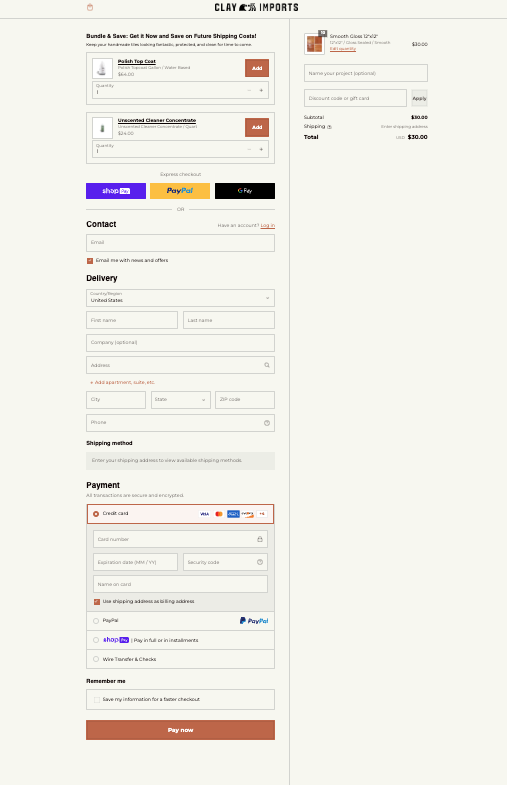 clay import checkout page