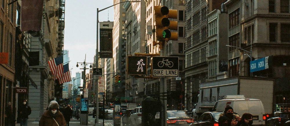 New York City sidewalk and traffic