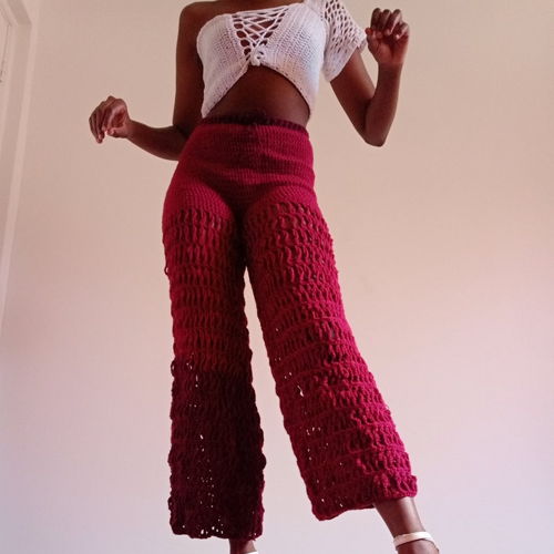 crochet mesh trouser, crochet pants pattern, crochet bell bottoms