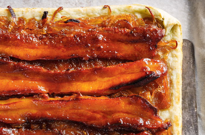 Tarte salée au flanc de porc confit à l’érable