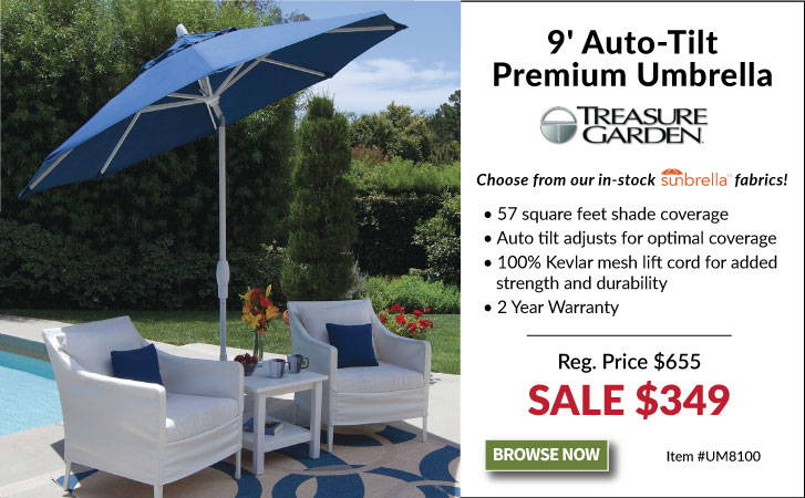 Treasure Garden 9 ft Auto Tilt Premium Patio Umbrella with Sunbrella Fabric UM8100