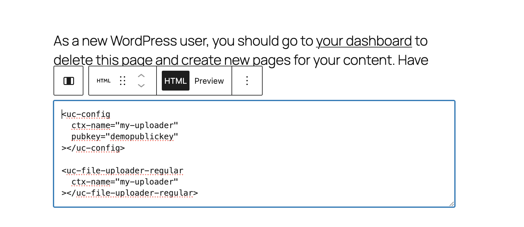 Custom HTML code in WP editor
