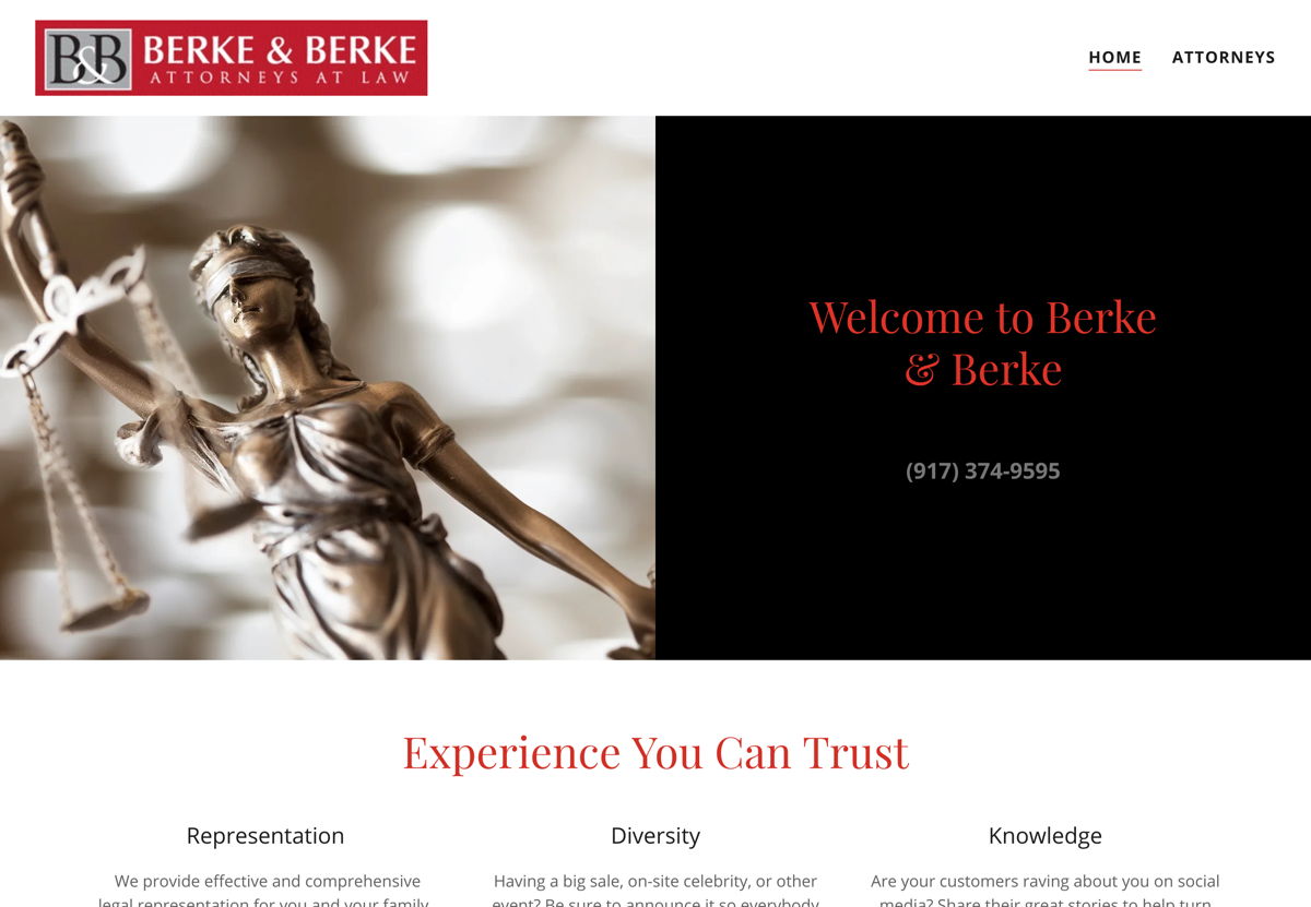 Screenshot of Berke & Berke, from the lawyer websites collection.