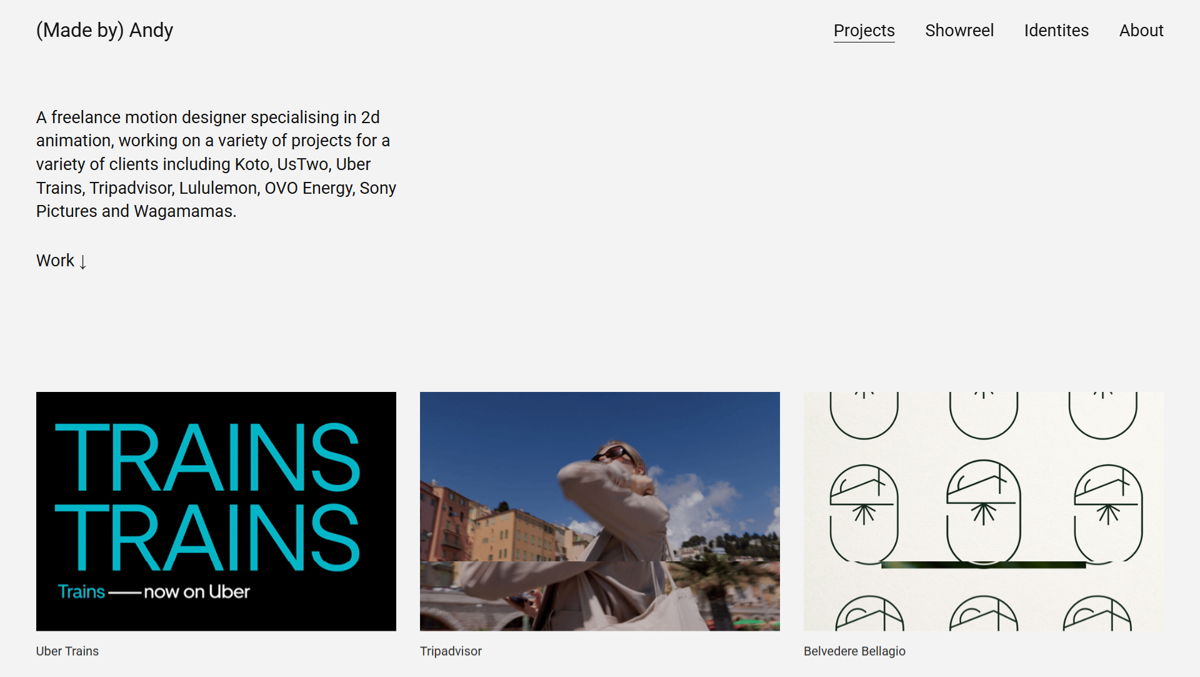 Screenshot of Andy Tomlinson, from the motion design portfolios collection.