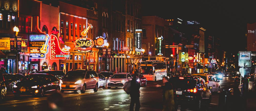 Nashville city street by night