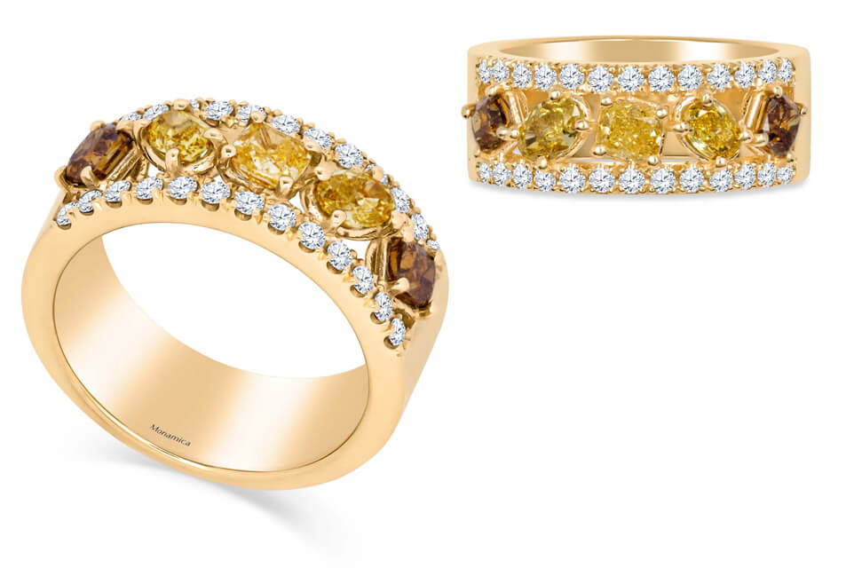 band rings with yellow and brown diamonds
