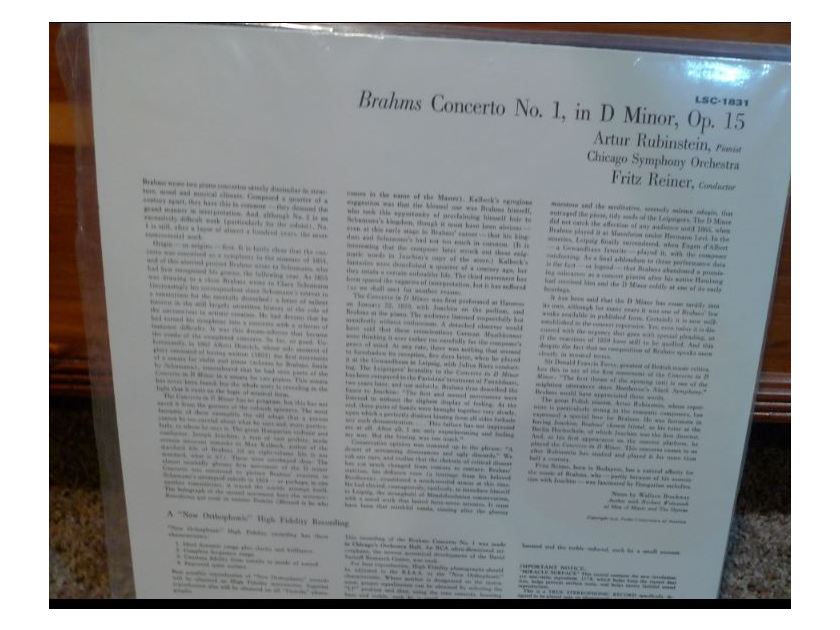 Chicago Symphony (Reiner) - Brahms Concerto #1 lsc1831 Classic Records original reissue 180G 1990's Sealed