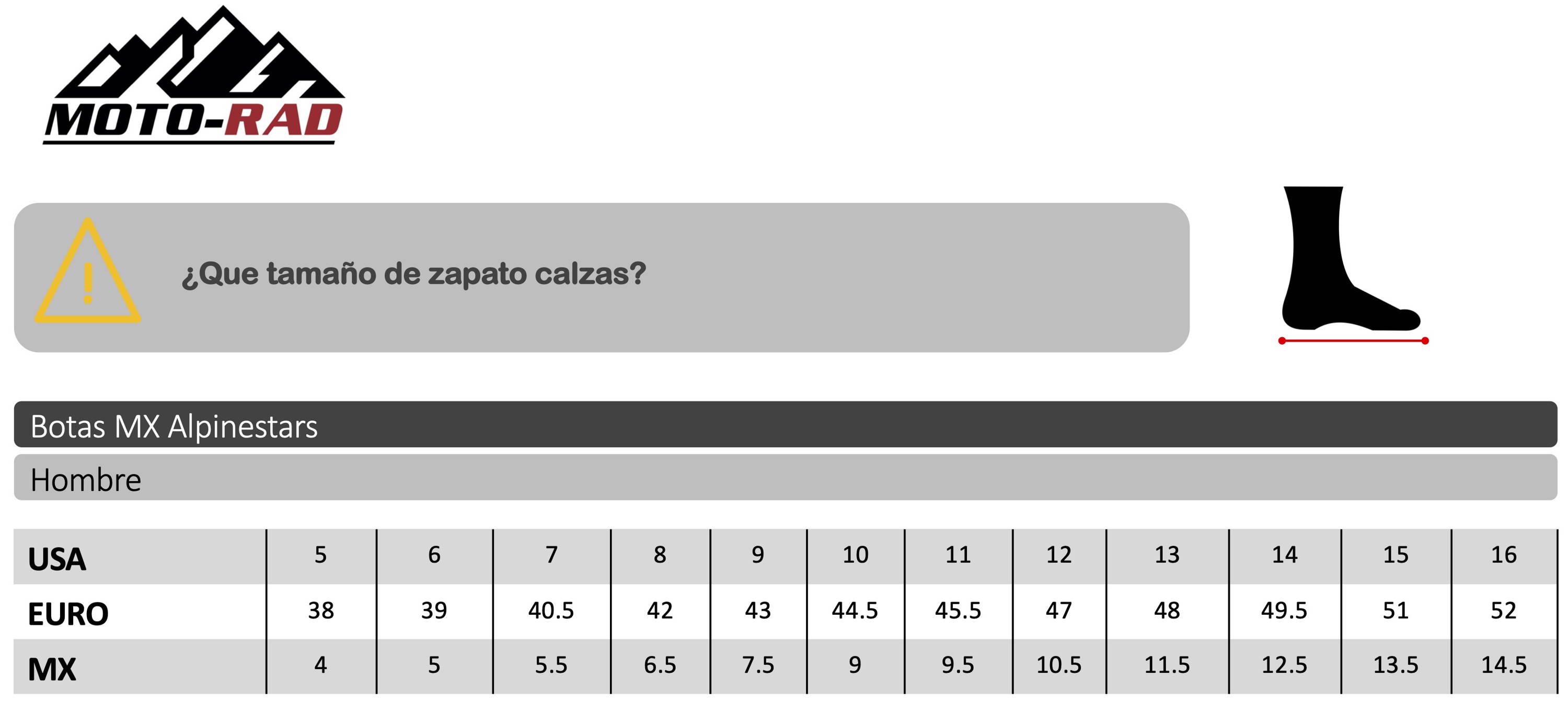 Guia de Tallas Botas MX Alpinestars