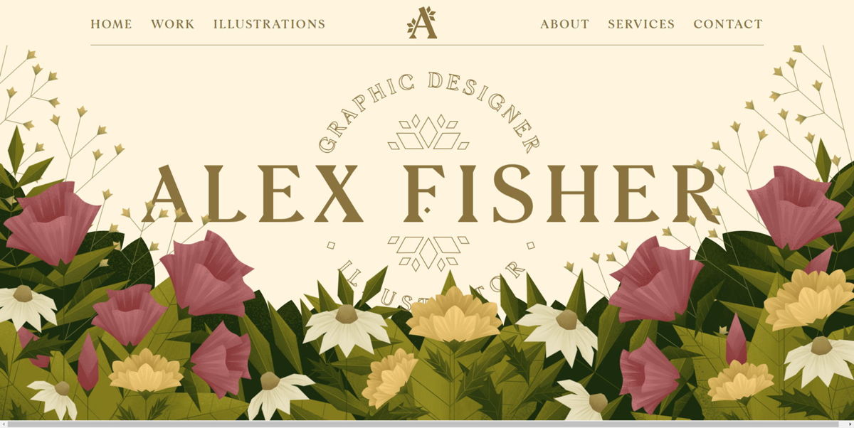 Screenshot of Alex Fisher Design, from the yellow websites collection.