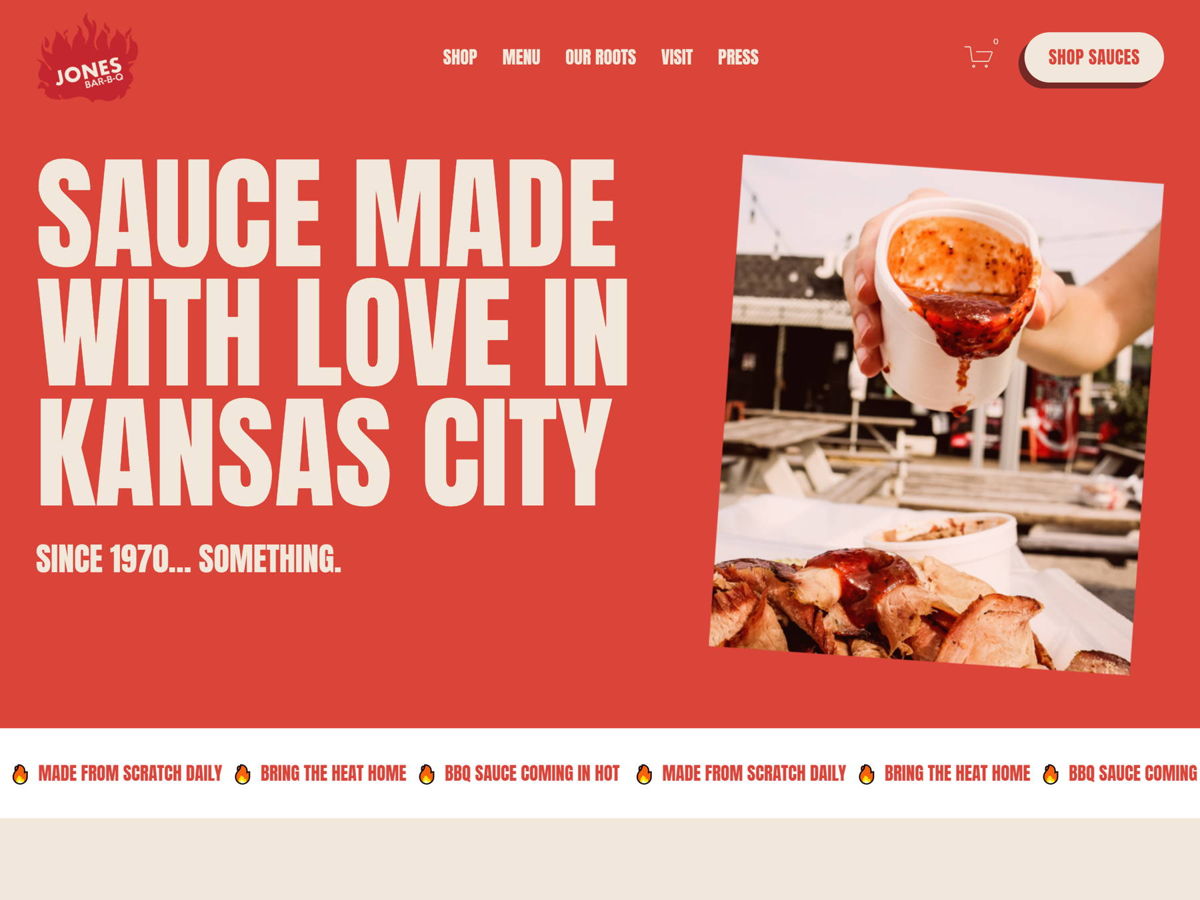 Screenshot of Jones Bar-B-Q, from the squarespace ecommerce examples collection.