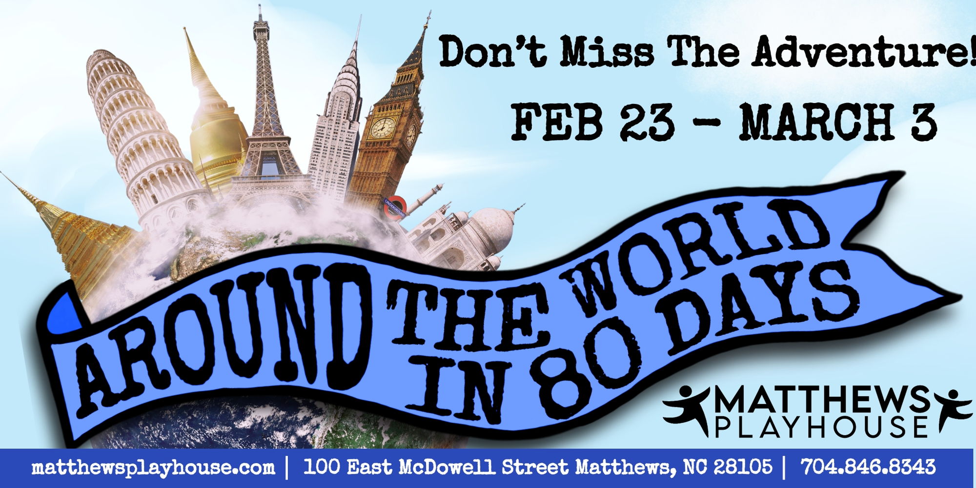 “Around the World in 80 Days" at Matthews Playhouse  February 23-March 3, 2024 promotional image