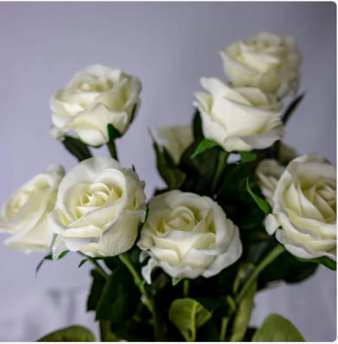 Bridal White Half Bloom Real Touch Rose - Realistic Artificial Flowers