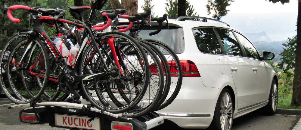 Road bikes on hitch mounted bike rack