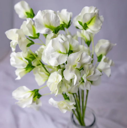 White Sweet Pea Soft Touch - Realistic Artificial Flowers - Image 3