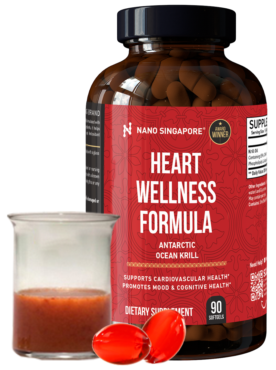 a bottle of krill oil singapore next to a cup of krill concentrate